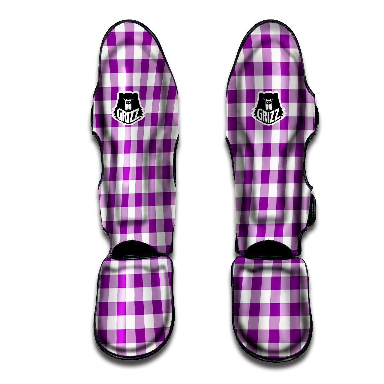 Checkered White And Purple Print Pattern Muay Thai Shin Guards-grizzshop