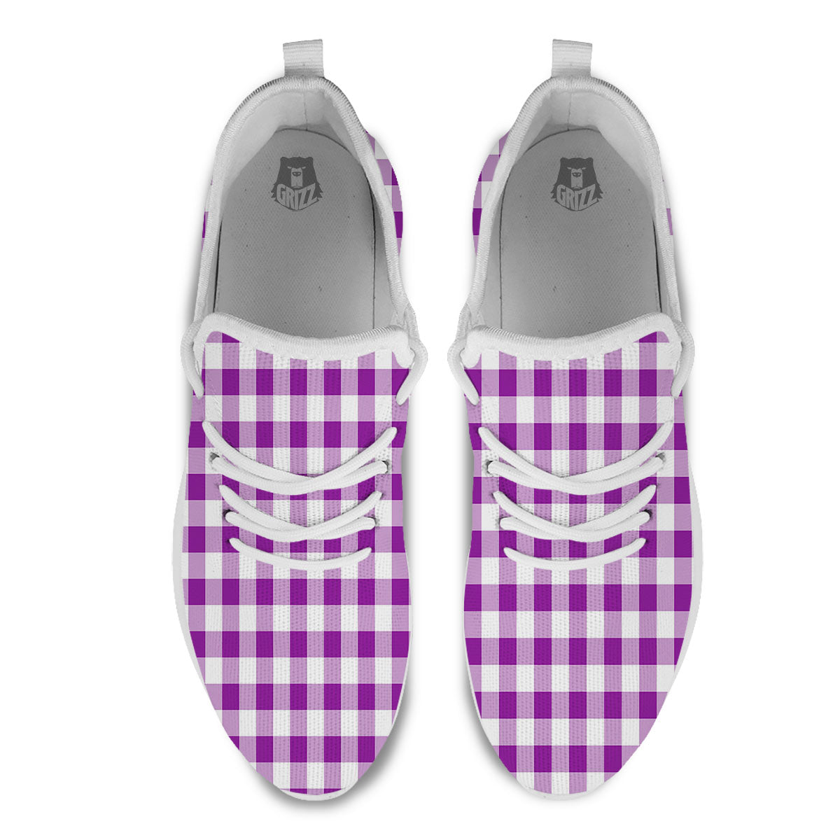 Checkered White And Purple Print Pattern White Athletic Shoes-grizzshop