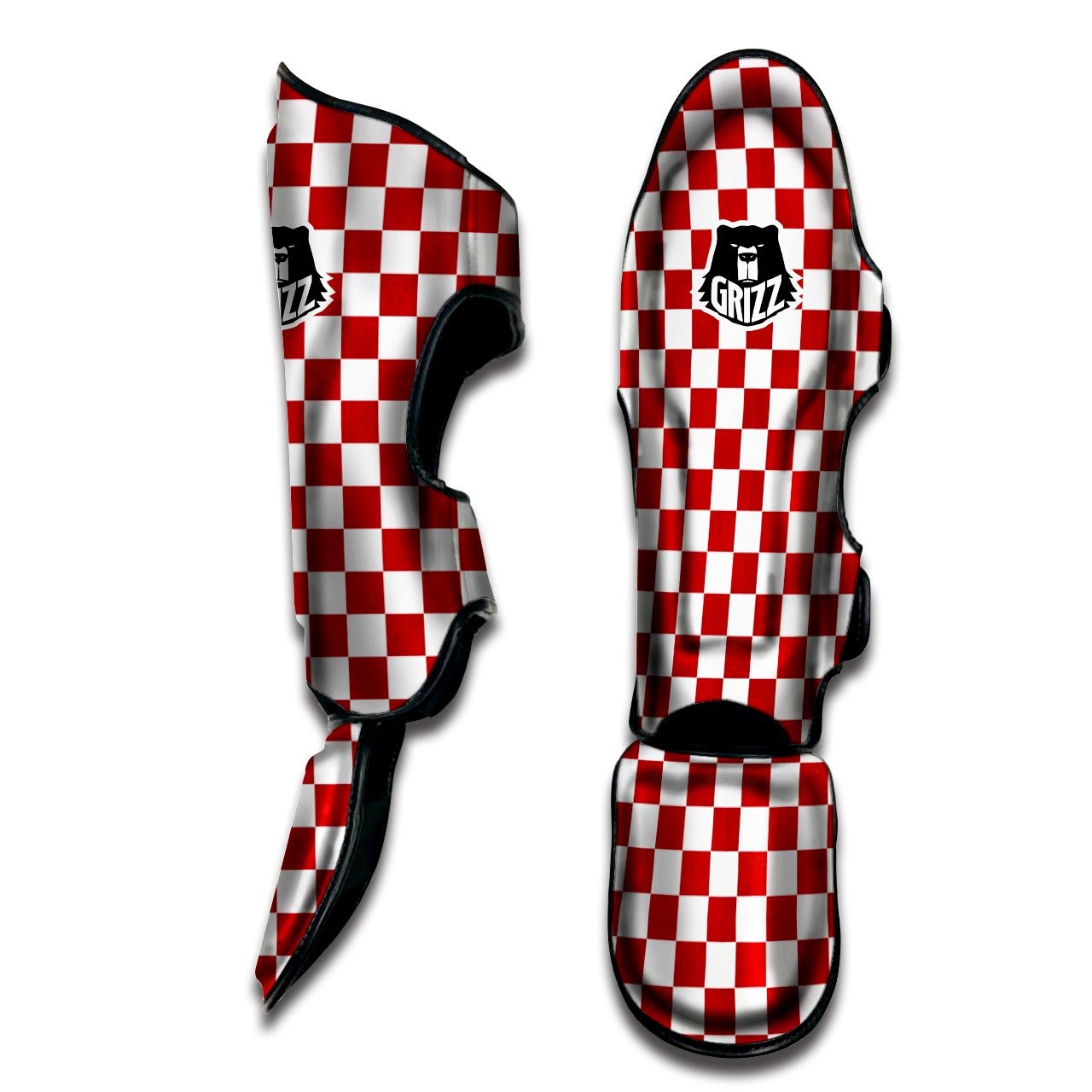 Checkered White And Red Print Pattern Muay Thai Shin Guards-grizzshop