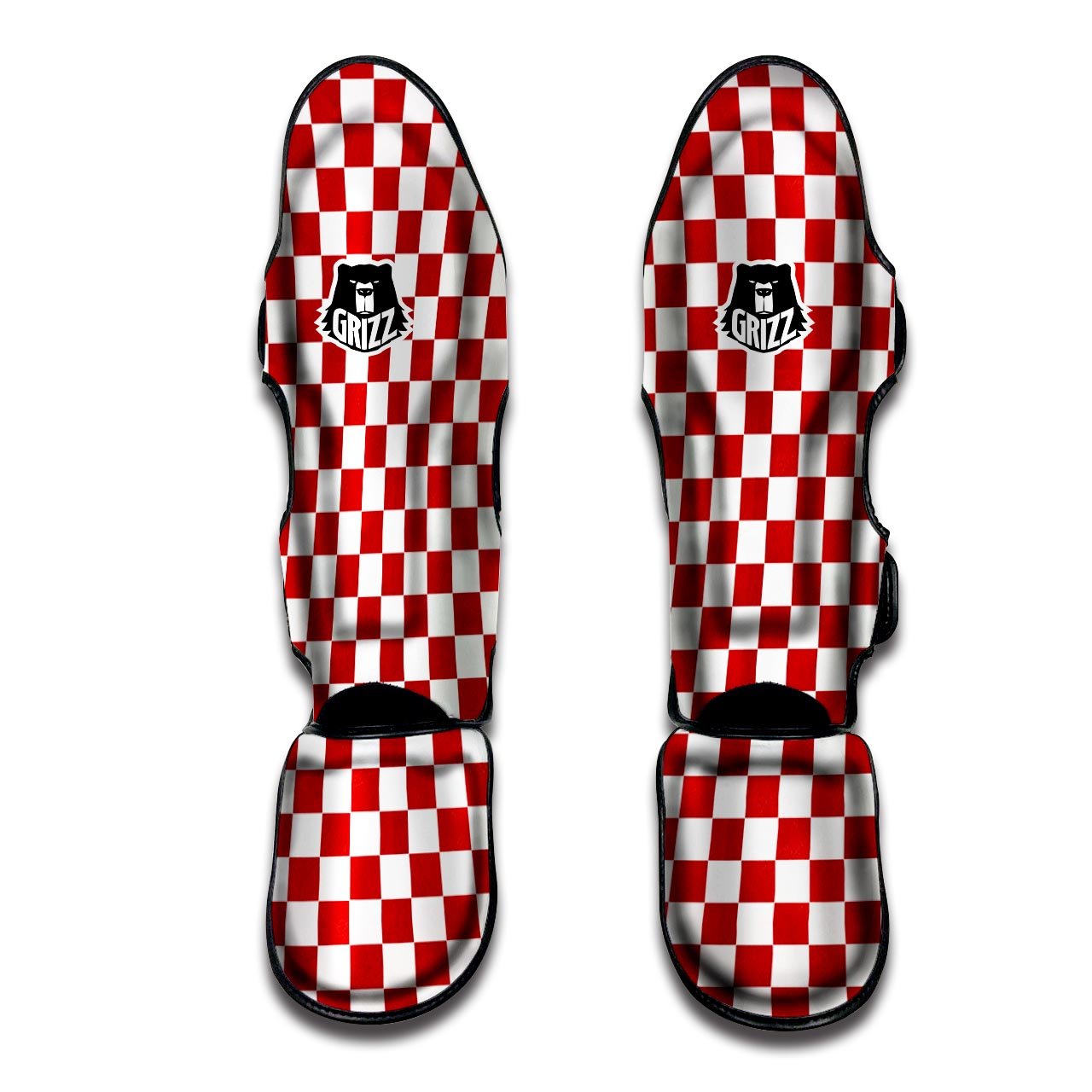 Checkered White And Red Print Pattern Muay Thai Shin Guards-grizzshop