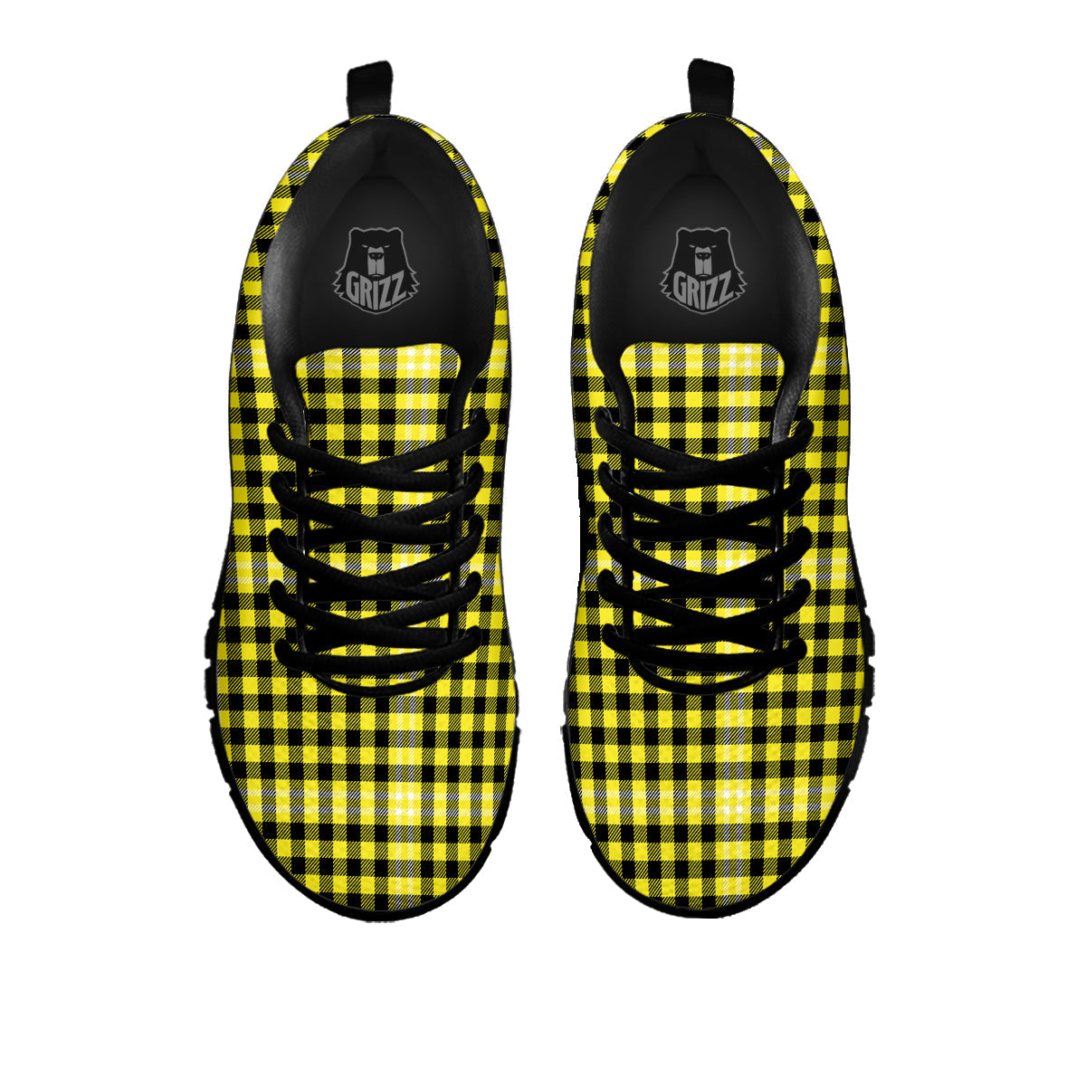 Checkered Yellow And Black Print Pattern Black Sneaker-grizzshop