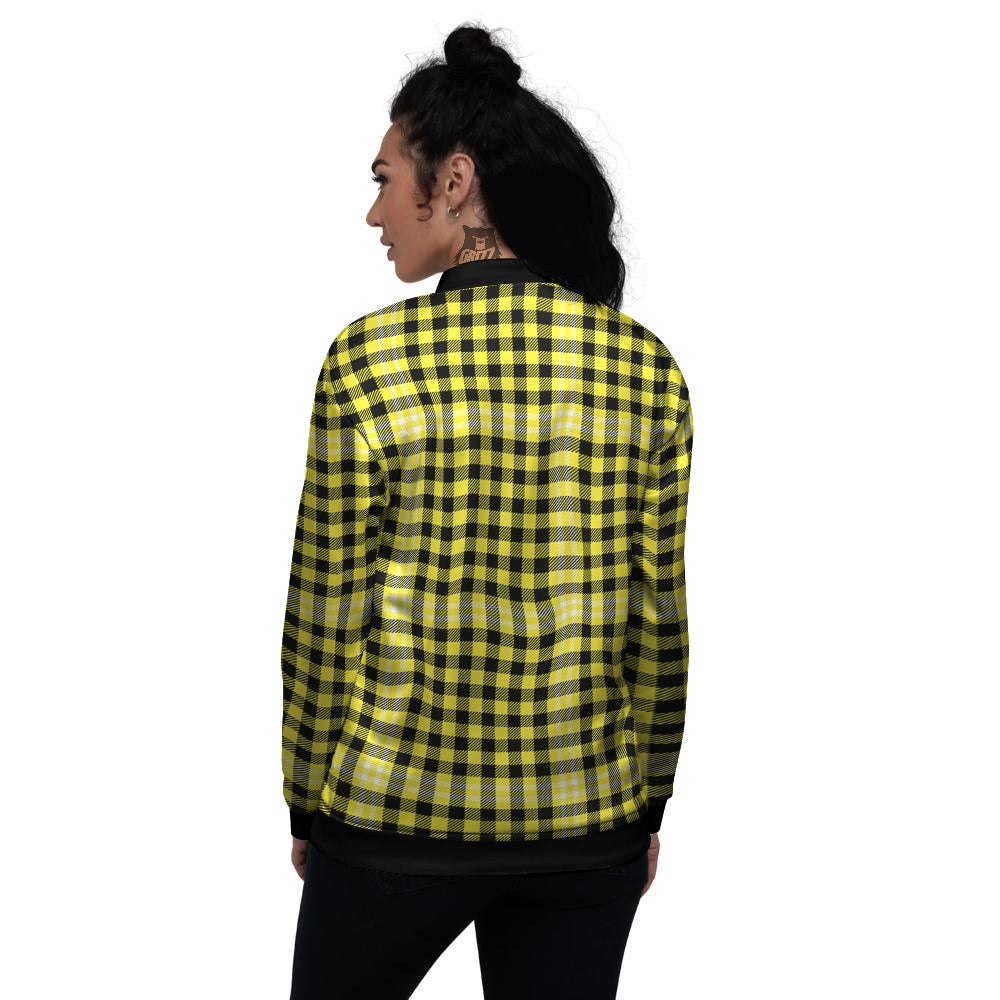 Checkered Yellow And Black Print Pattern Women's Bomber Jacket-grizzshop