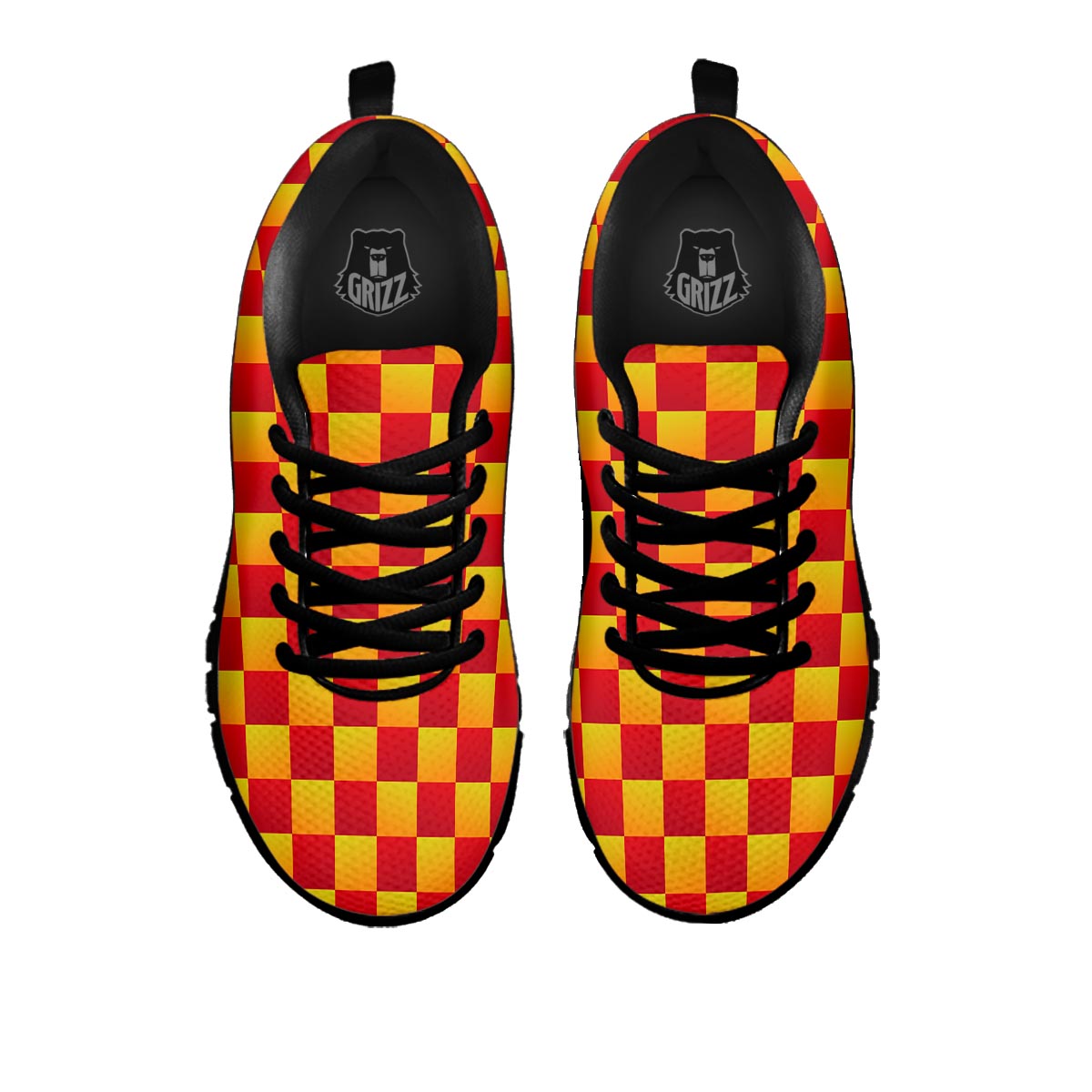 Checkered Yellow And Red Print Pattern Black Sneaker-grizzshop