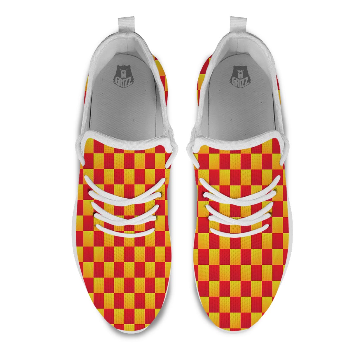 Checkered Yellow And Red Print Pattern White Athletic Shoes-grizzshop