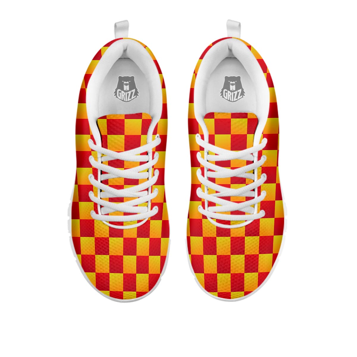 Checkered Yellow And Red Print Pattern White Sneaker-grizzshop