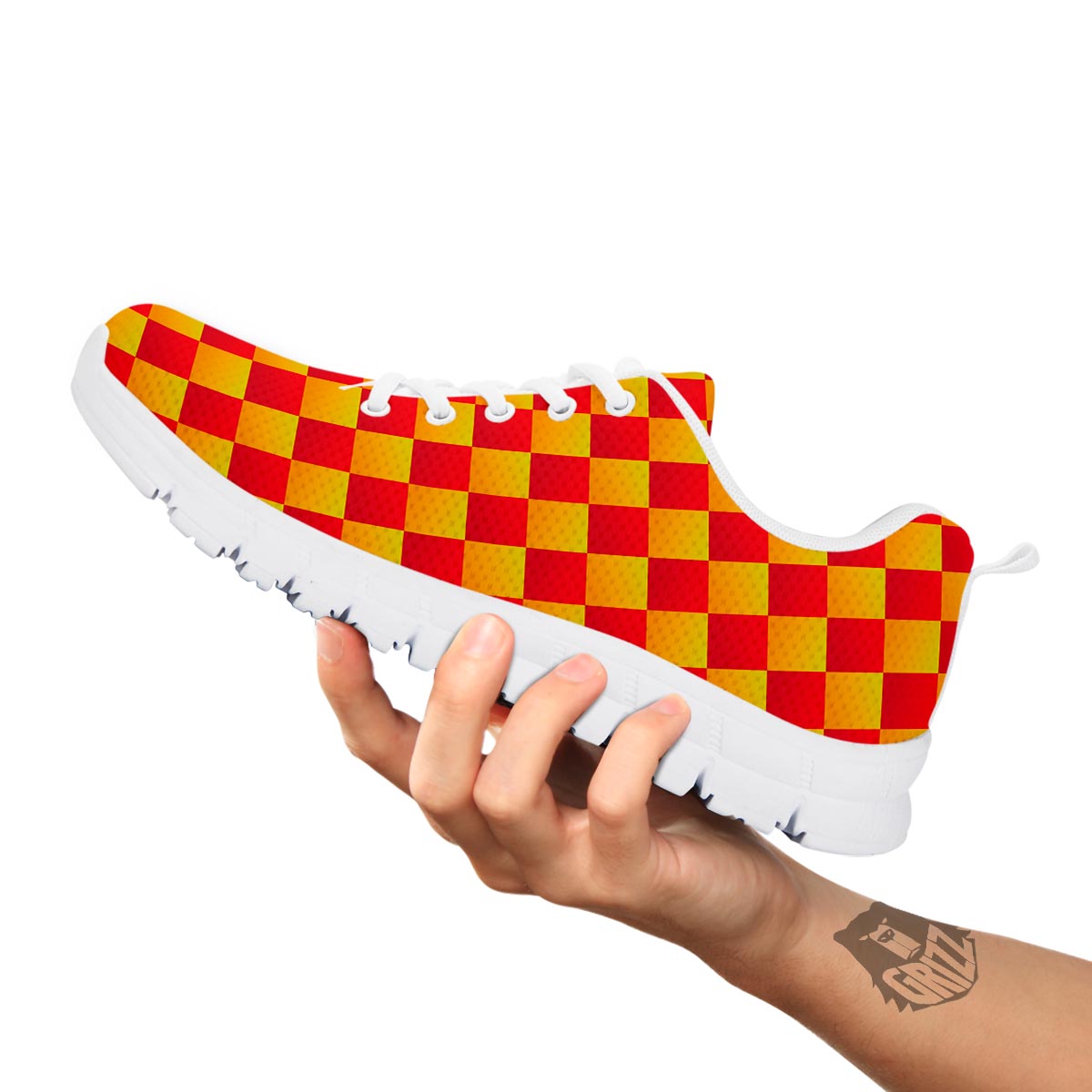 Checkered Yellow And Red Print Pattern White Sneaker-grizzshop