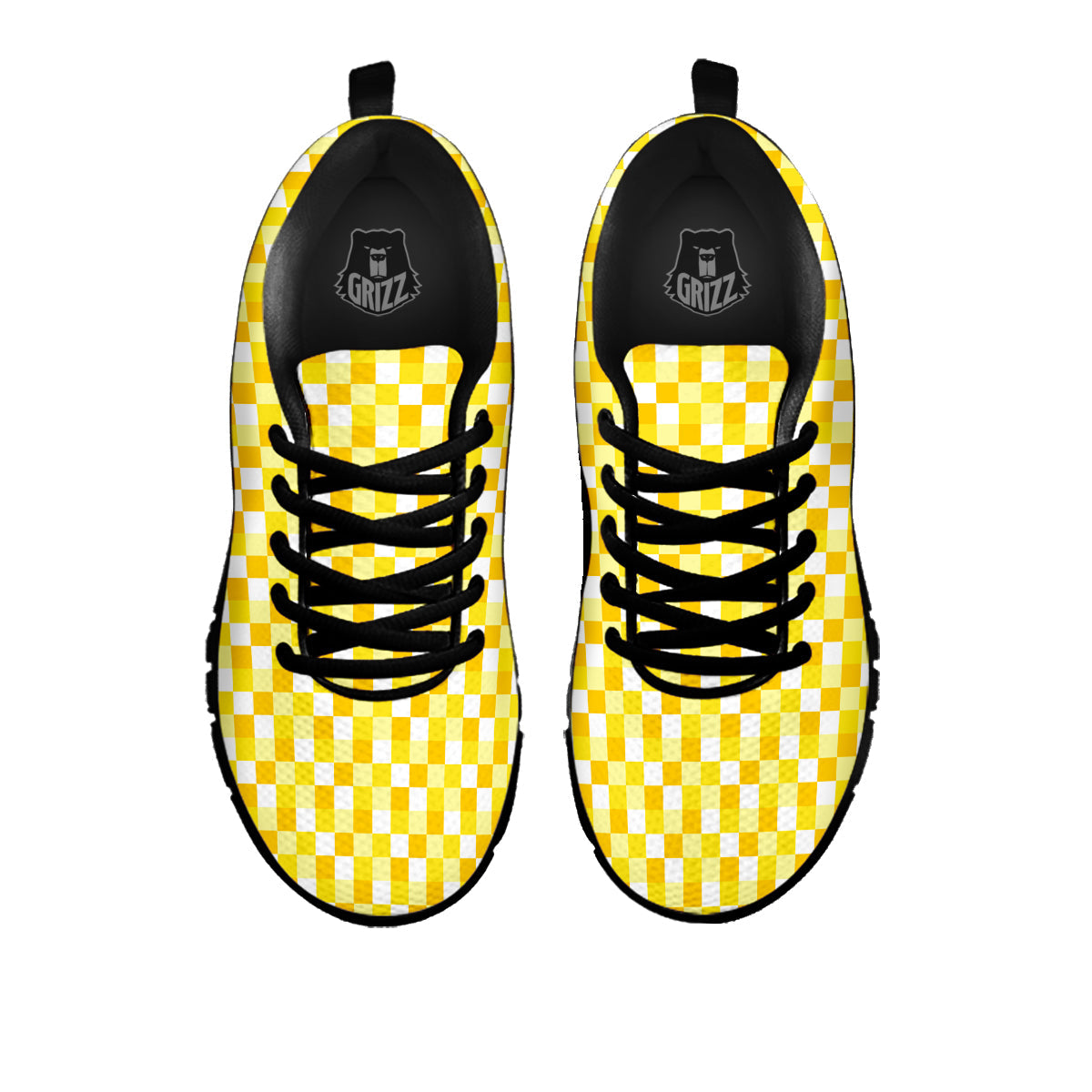 Checkered Yellow And White Print Pattern Black Sneaker-grizzshop