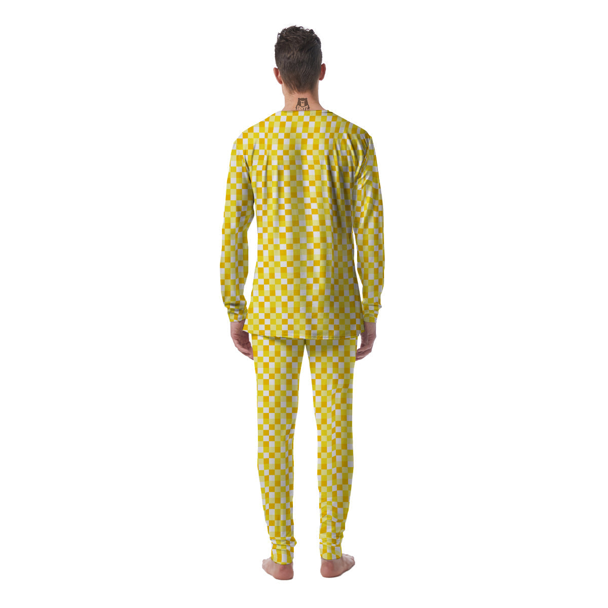 Checkered Yellow And White Print Pattern Men's Pajamas-grizzshop