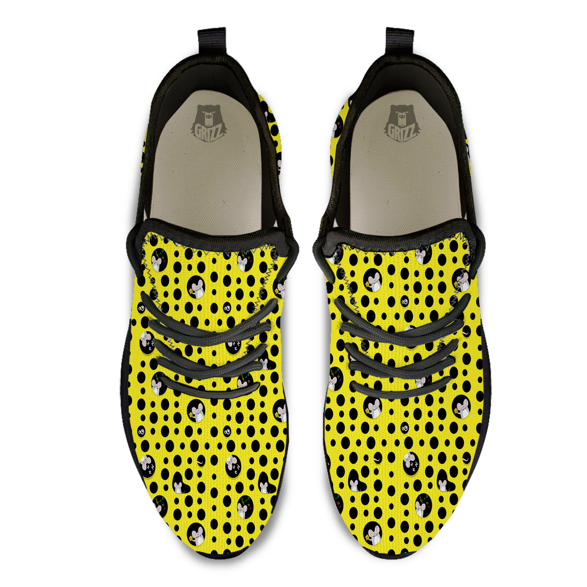 Cheese Cartoon Print Pattern Black Athletic Shoes-grizzshop