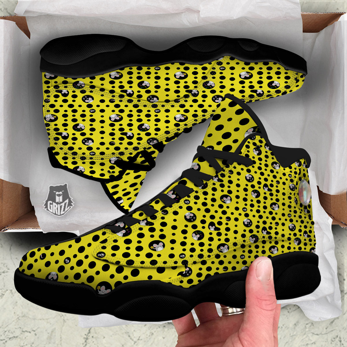Cheese Cartoon Print Pattern Black Basketball Shoes-grizzshop