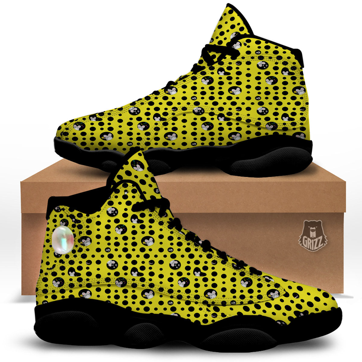 Cheese Cartoon Print Pattern Black Basketball Shoes-grizzshop