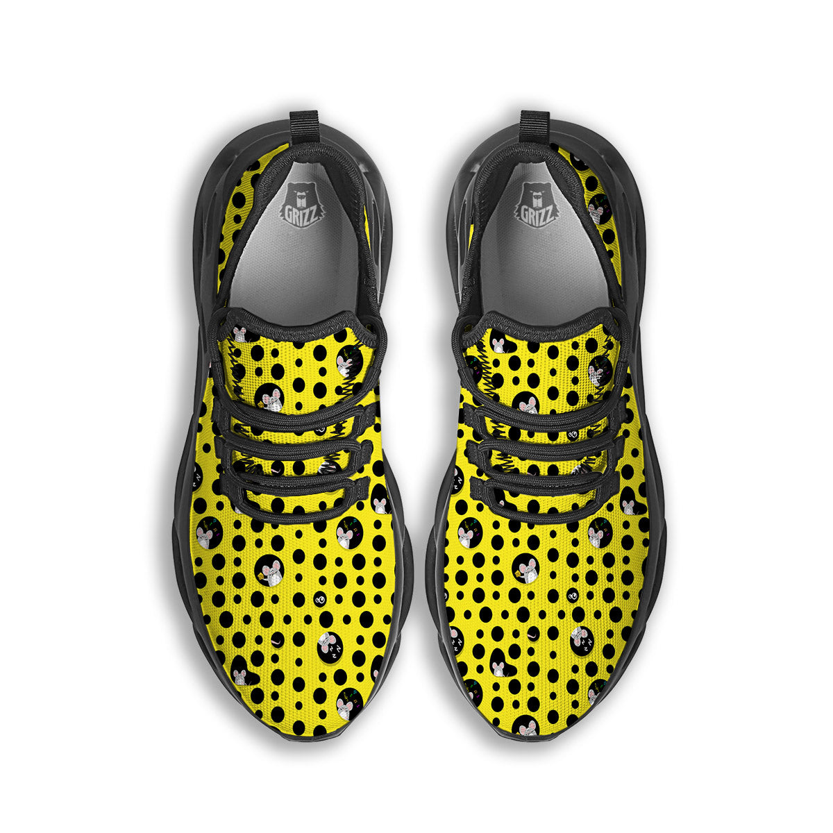 Cheese Cartoon Print Pattern Black Running Shoes-grizzshop