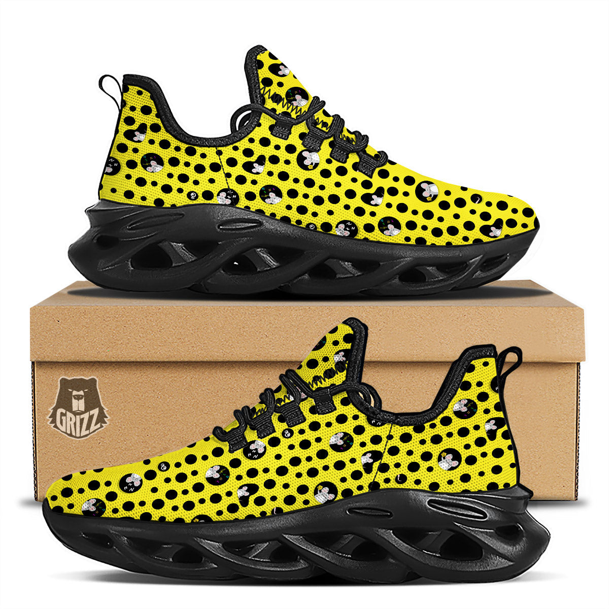 Cheese Cartoon Print Pattern Black Running Shoes-grizzshop