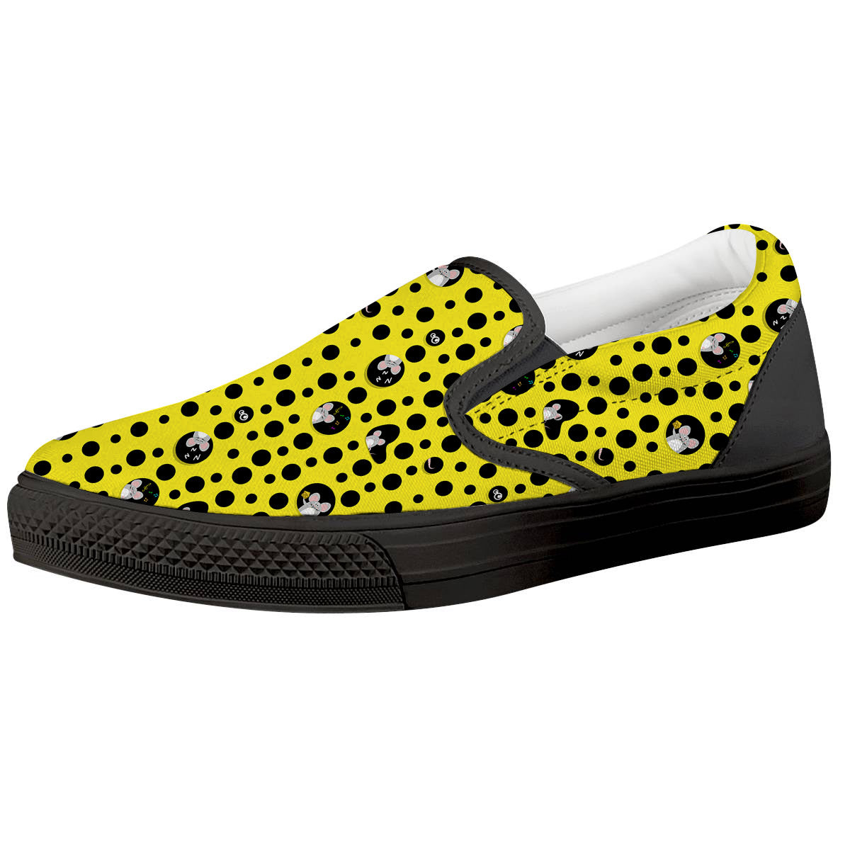 Cheese Cartoon Print Pattern Black Slip On Shoes-grizzshop