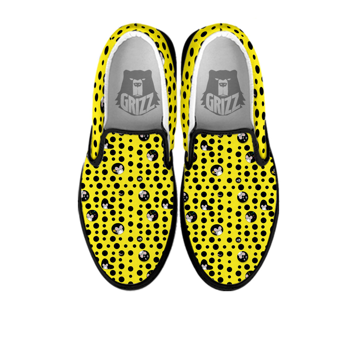 Cheese Cartoon Print Pattern Black Slip On Shoes-grizzshop