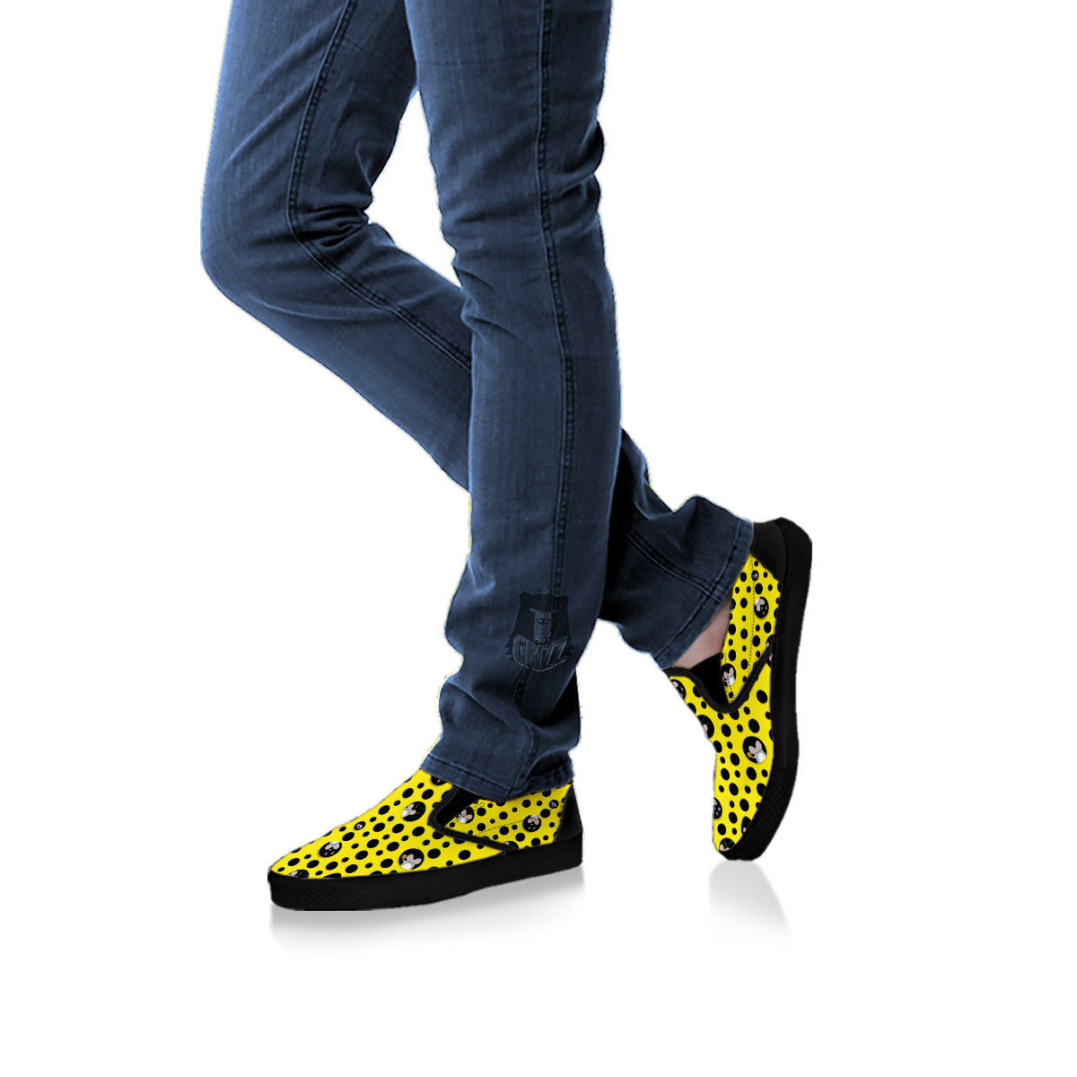 Cheese Cartoon Print Pattern Black Slip On Shoes-grizzshop