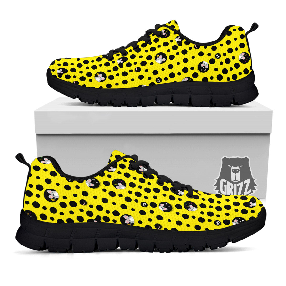 Cheese Cartoon Print Pattern Black Sneaker-grizzshop