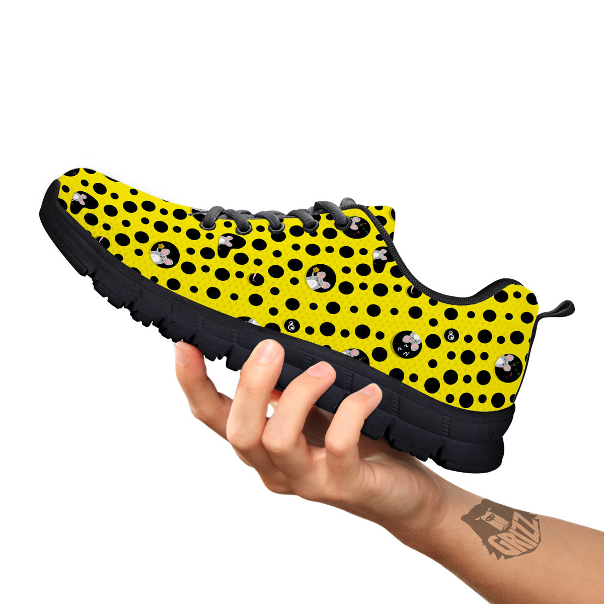 Cheese Cartoon Print Pattern Black Sneaker-grizzshop