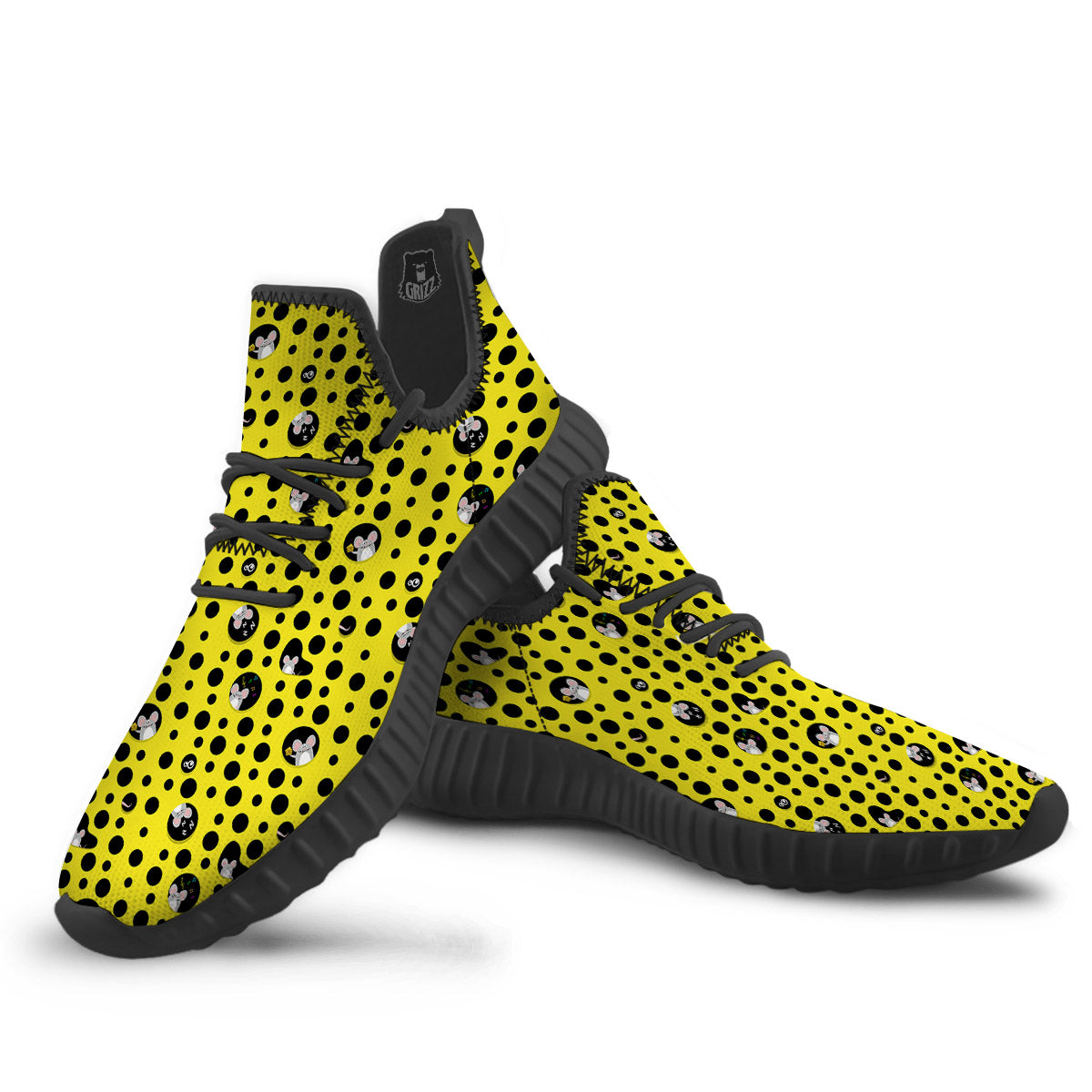 Cheese Cartoon Print Pattern Black Walking Shoes-grizzshop