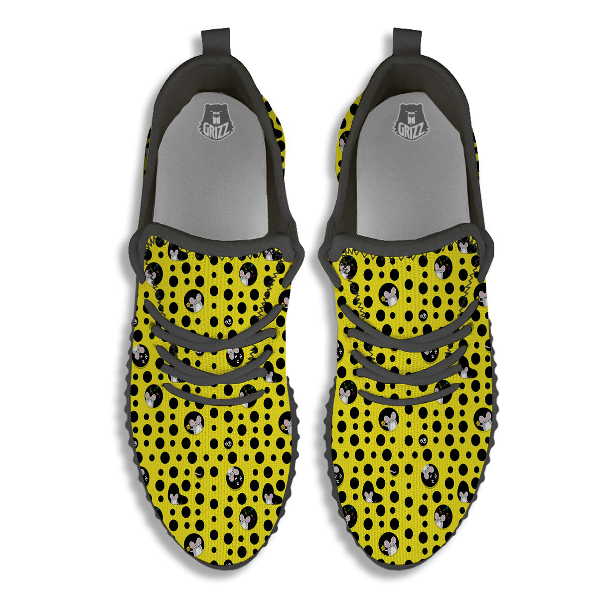 Cheese Cartoon Print Pattern Black Walking Shoes-grizzshop