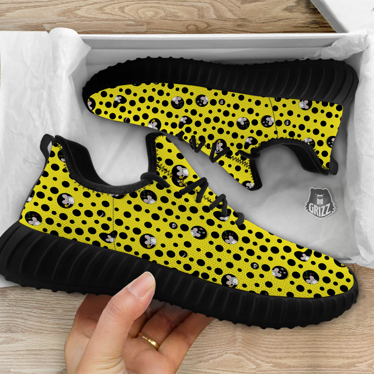 Cheese Cartoon Print Pattern Black Walking Shoes-grizzshop