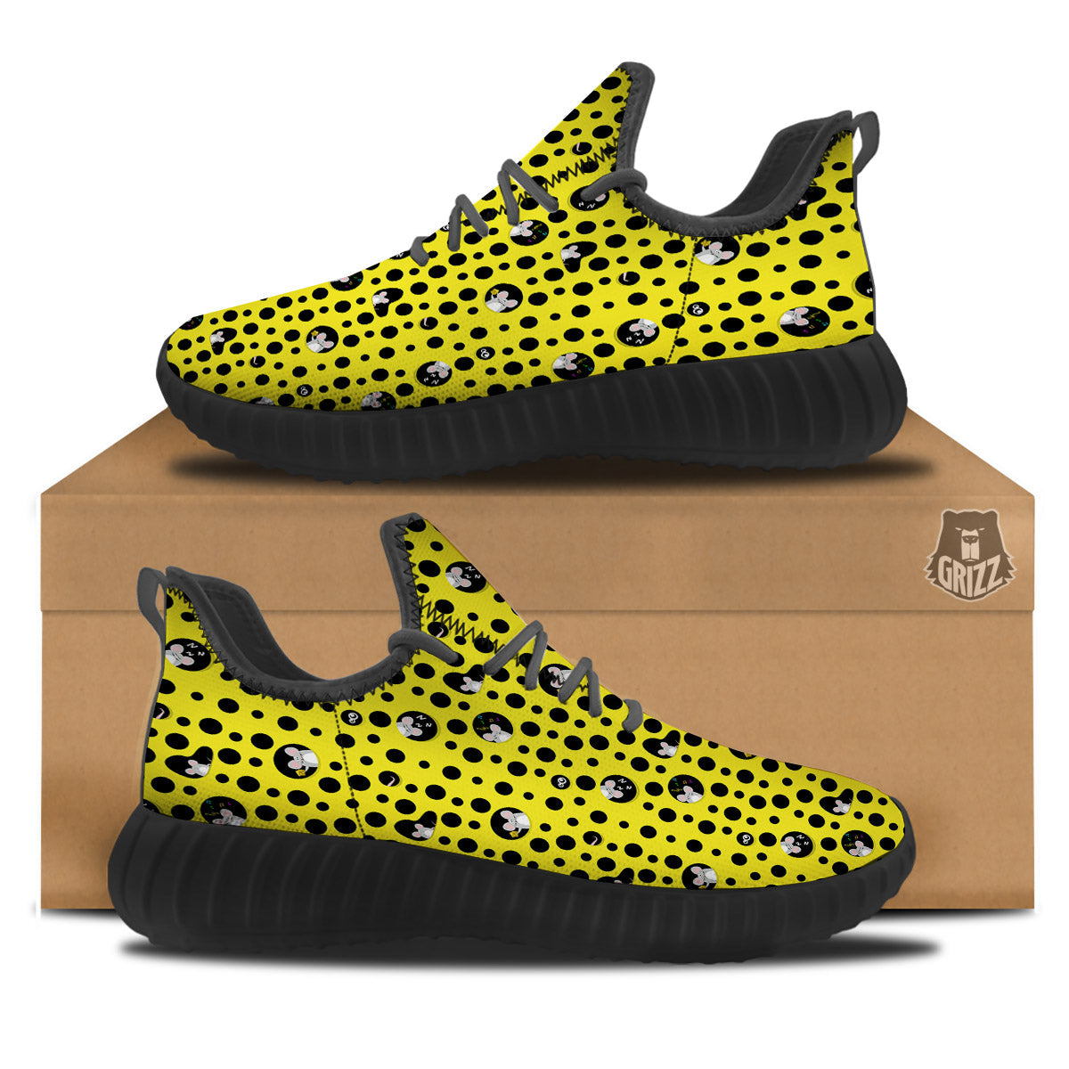 Cheese Cartoon Print Pattern Black Walking Shoes-grizzshop