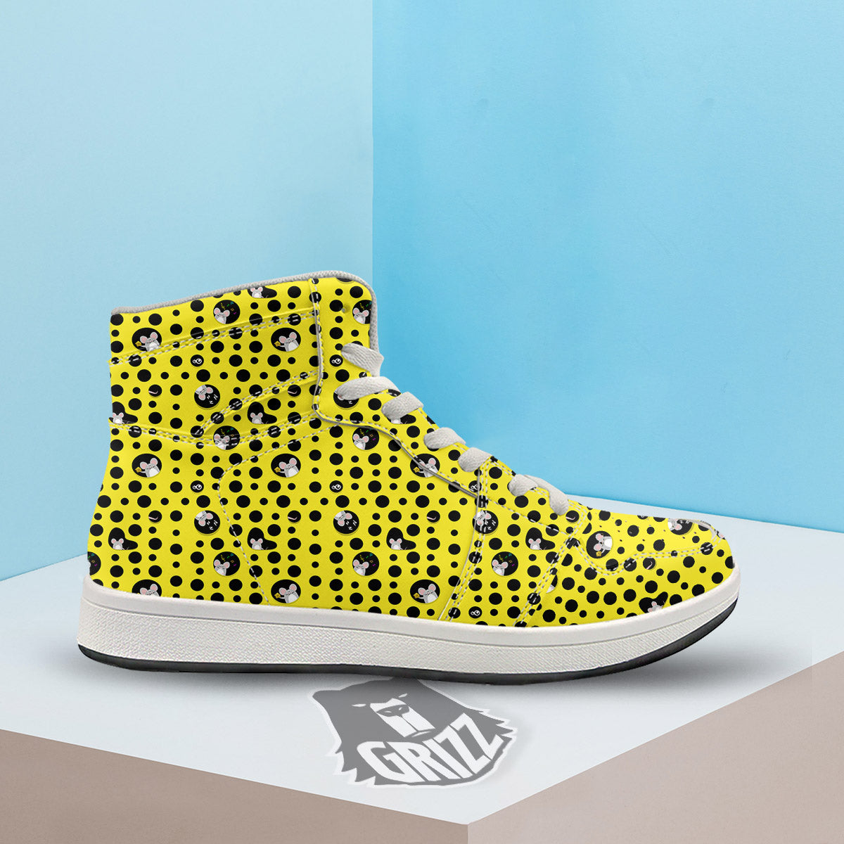Cheese Cartoon Print Pattern High Top Sneakers-grizzshop