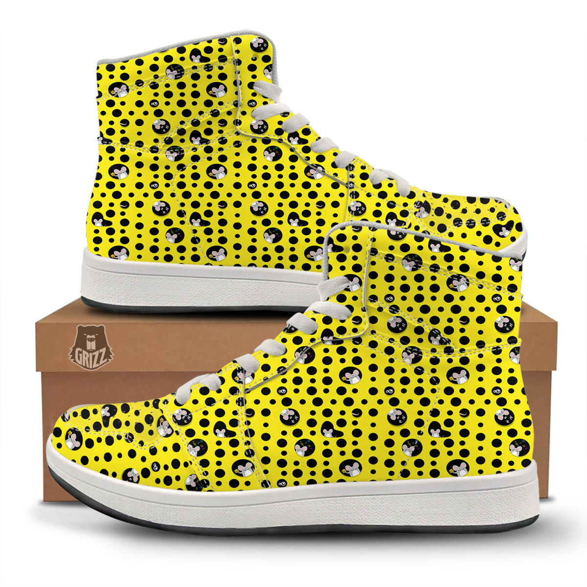 Cheese Cartoon Print Pattern High Top Sneakers-grizzshop