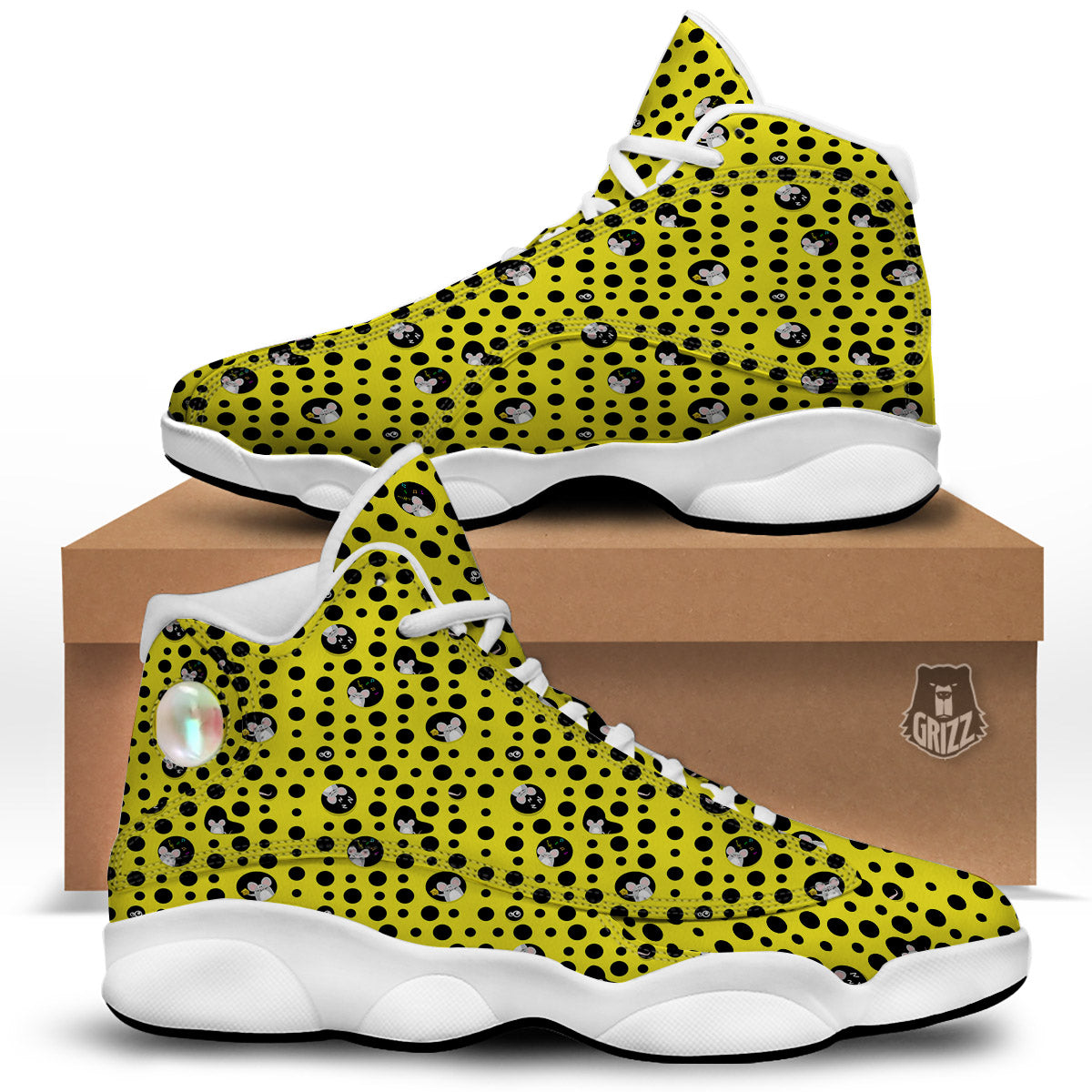 Cheese Cartoon Print Pattern White Basketball Shoes-grizzshop