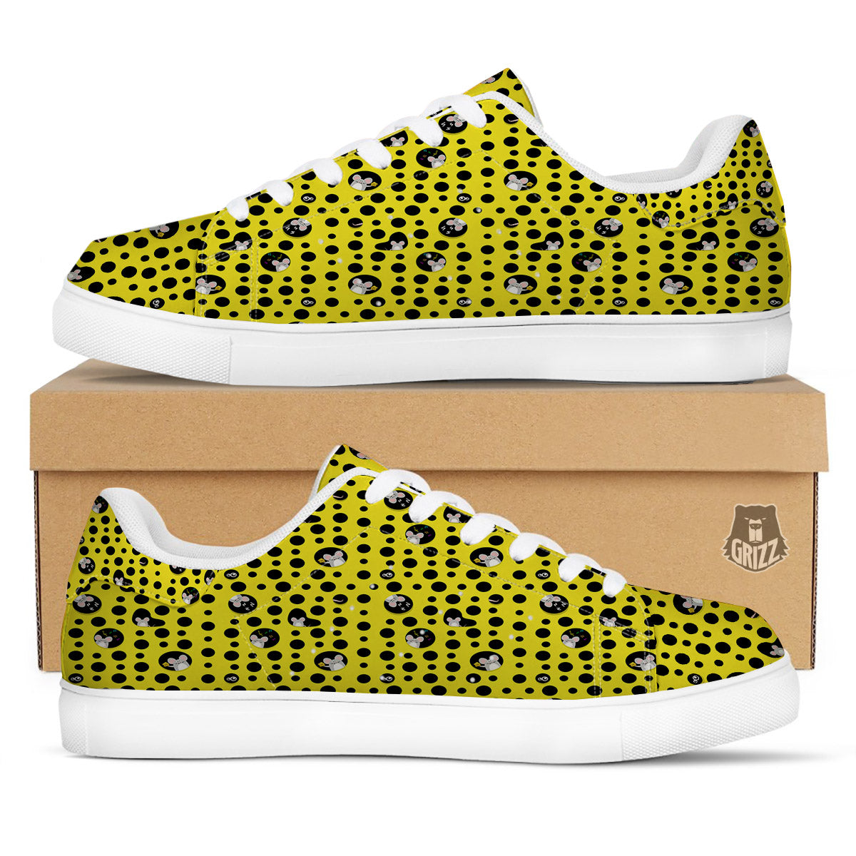 Cheese Cartoon Print Pattern White Low Top Sneakers-grizzshop