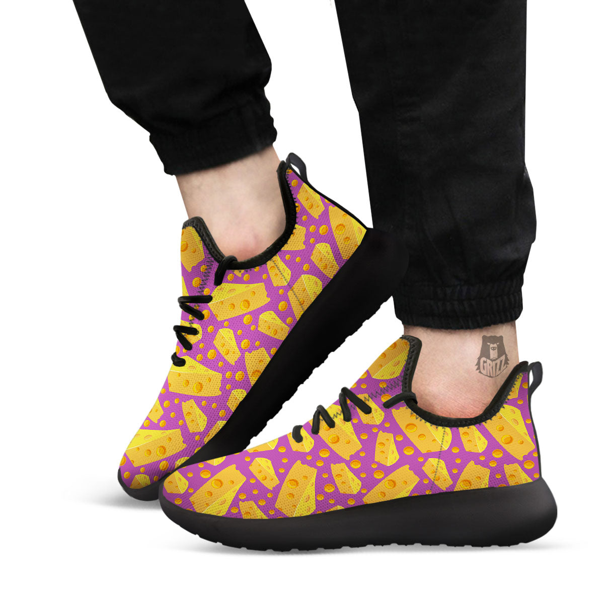 Cheese Holes And Purple Print Pattern Black Athletic Shoes-grizzshop