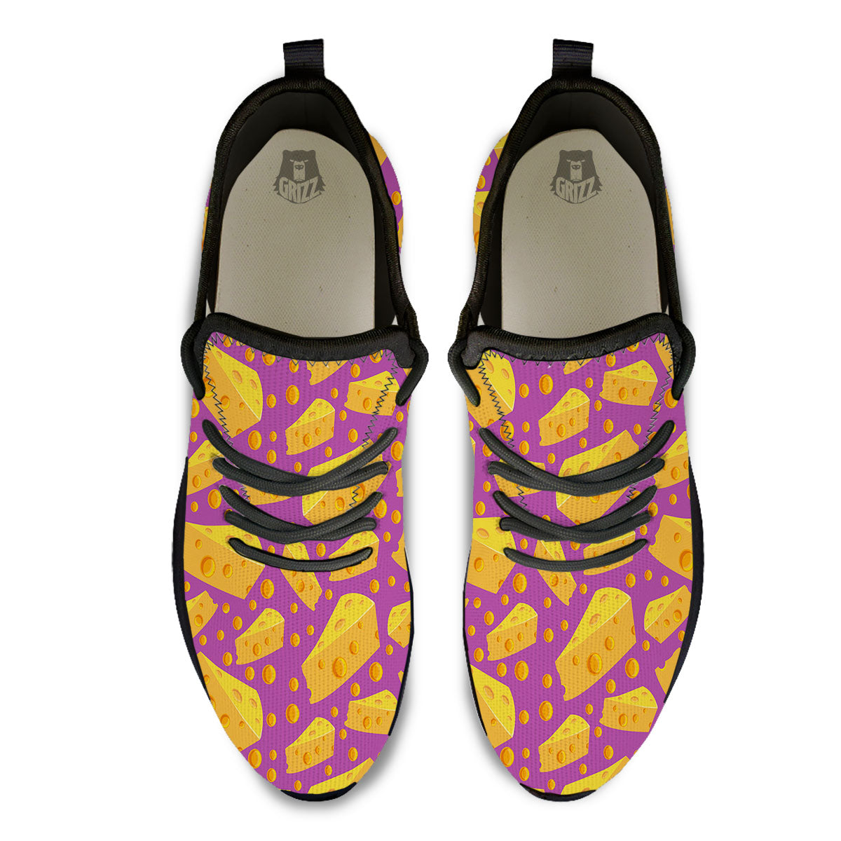 Cheese Holes And Purple Print Pattern Black Athletic Shoes-grizzshop