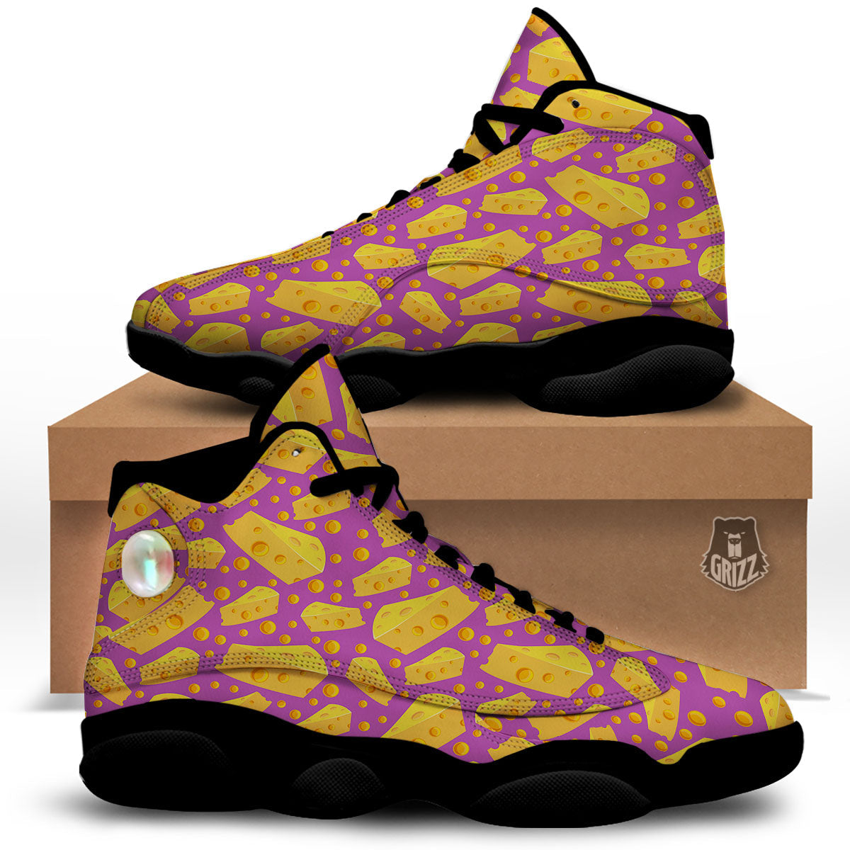 Cheese Holes And Purple Print Pattern Black Basketball Shoes-grizzshop