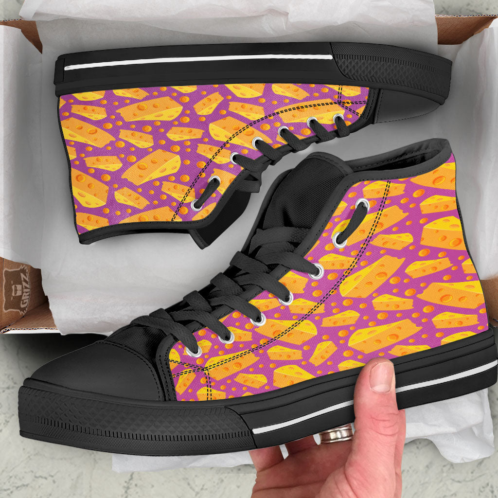 Cheese Holes And Purple Print Pattern Black High Top Shoes-grizzshop