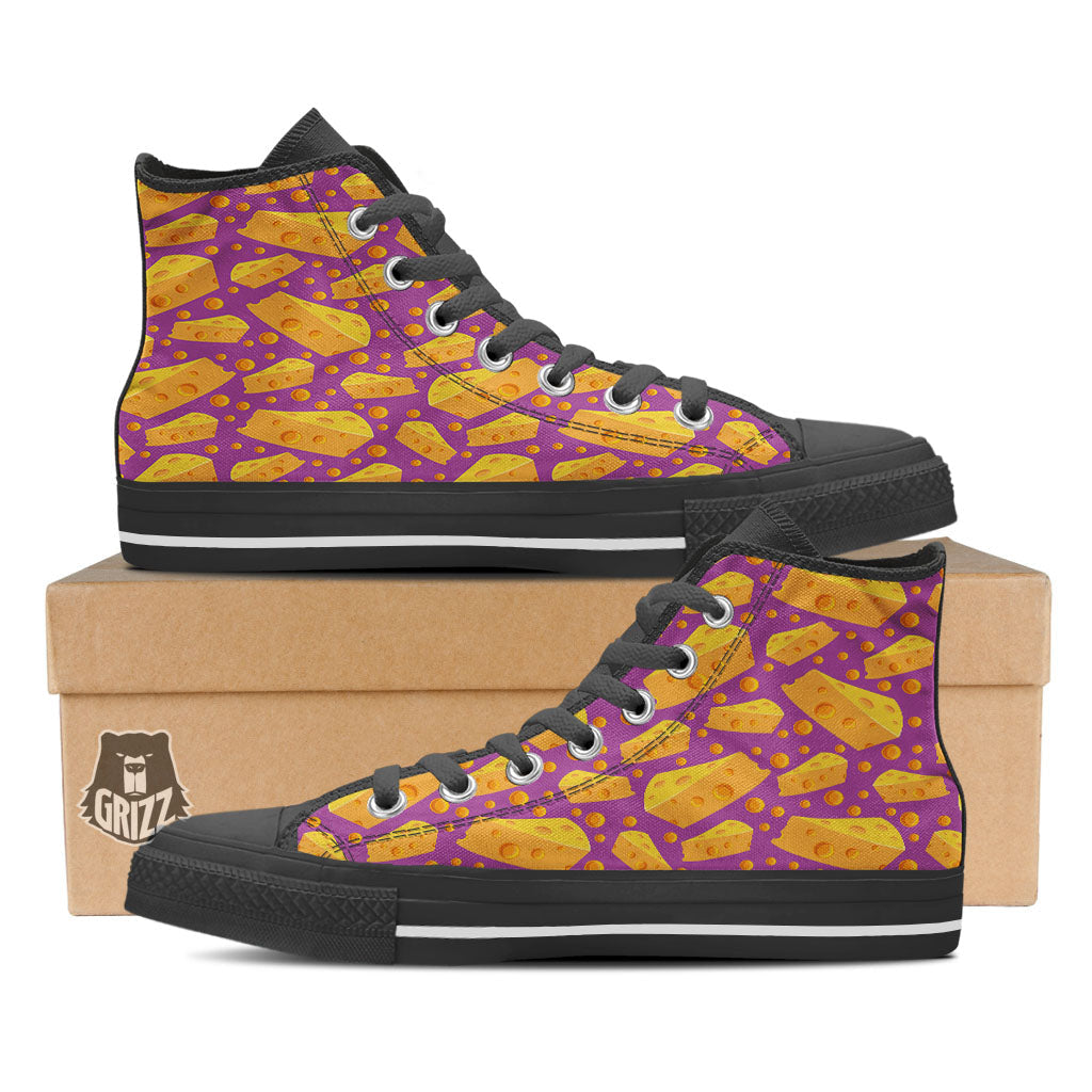 Cheese Holes And Purple Print Pattern Black High Top Shoes-grizzshop