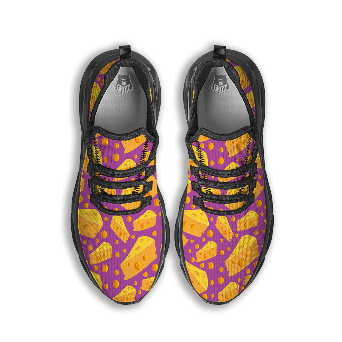 Cheese Holes And Purple Print Pattern Black Running Shoes-grizzshop