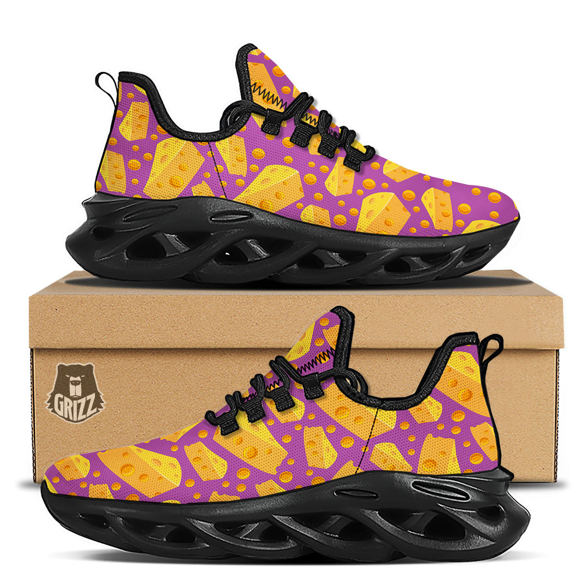 Cheese Holes And Purple Print Pattern Black Running Shoes-grizzshop