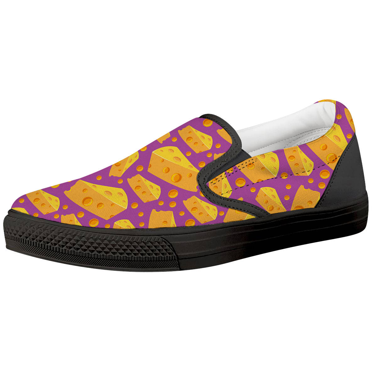 Cheese Holes And Purple Print Pattern Black Slip On Shoes-grizzshop