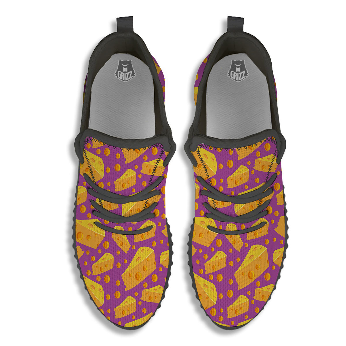 Cheese Holes And Purple Print Pattern Black Walking Shoes-grizzshop