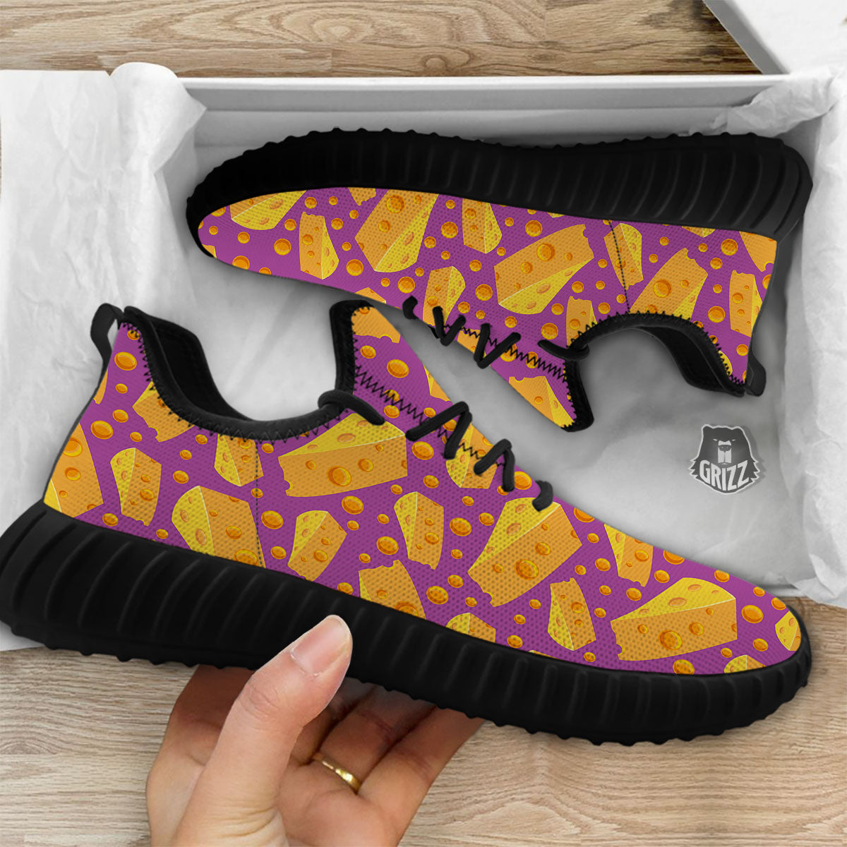 Cheese Holes And Purple Print Pattern Black Walking Shoes-grizzshop