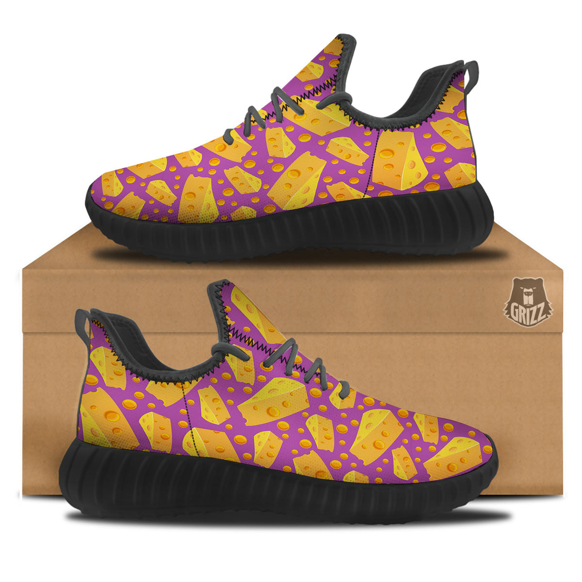 Cheese Holes And Purple Print Pattern Black Walking Shoes-grizzshop