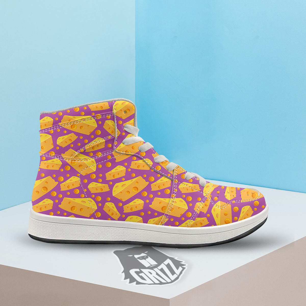 Cheese Holes And Purple Print Pattern High Top Sneakers-grizzshop