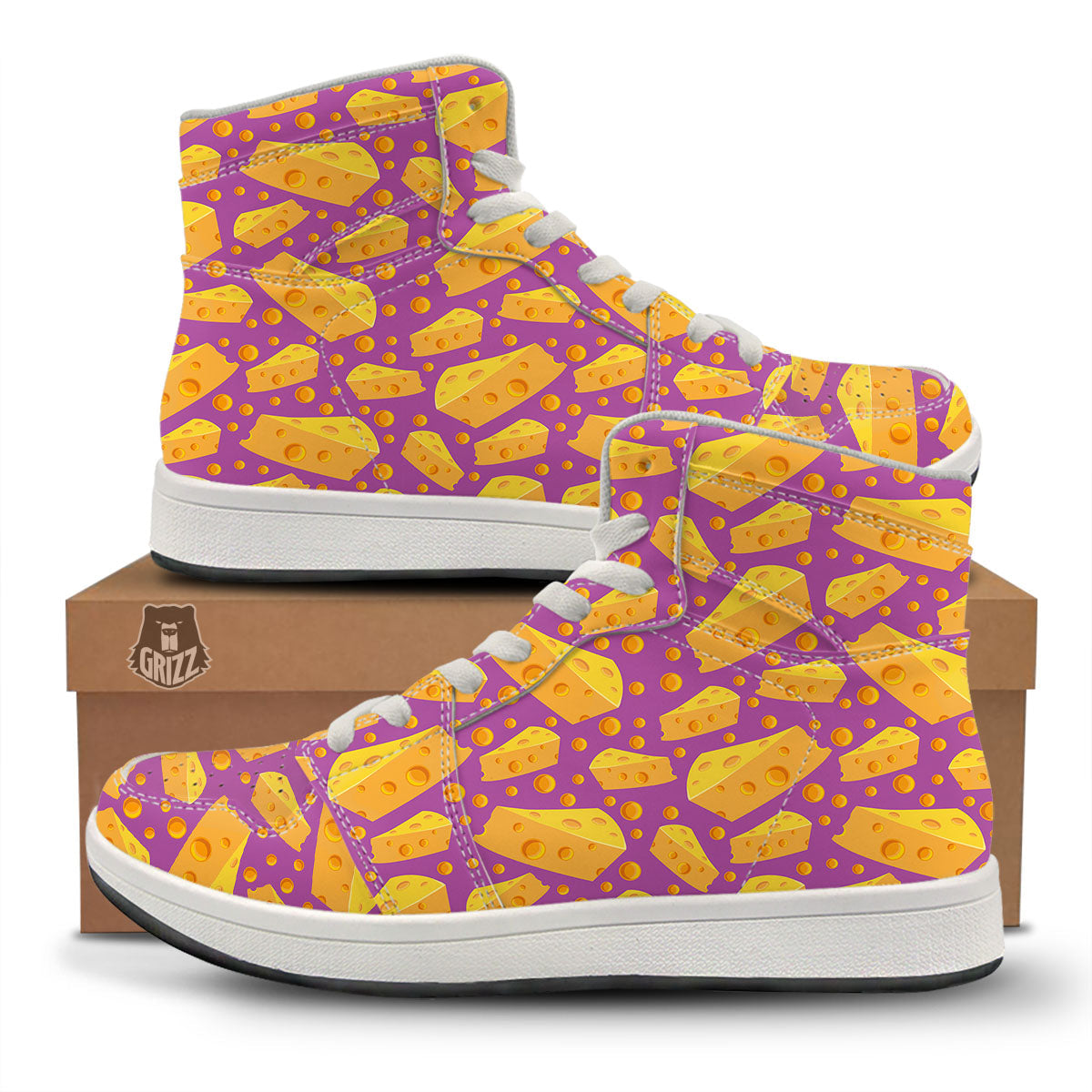 Cheese Holes And Purple Print Pattern High Top Sneakers-grizzshop