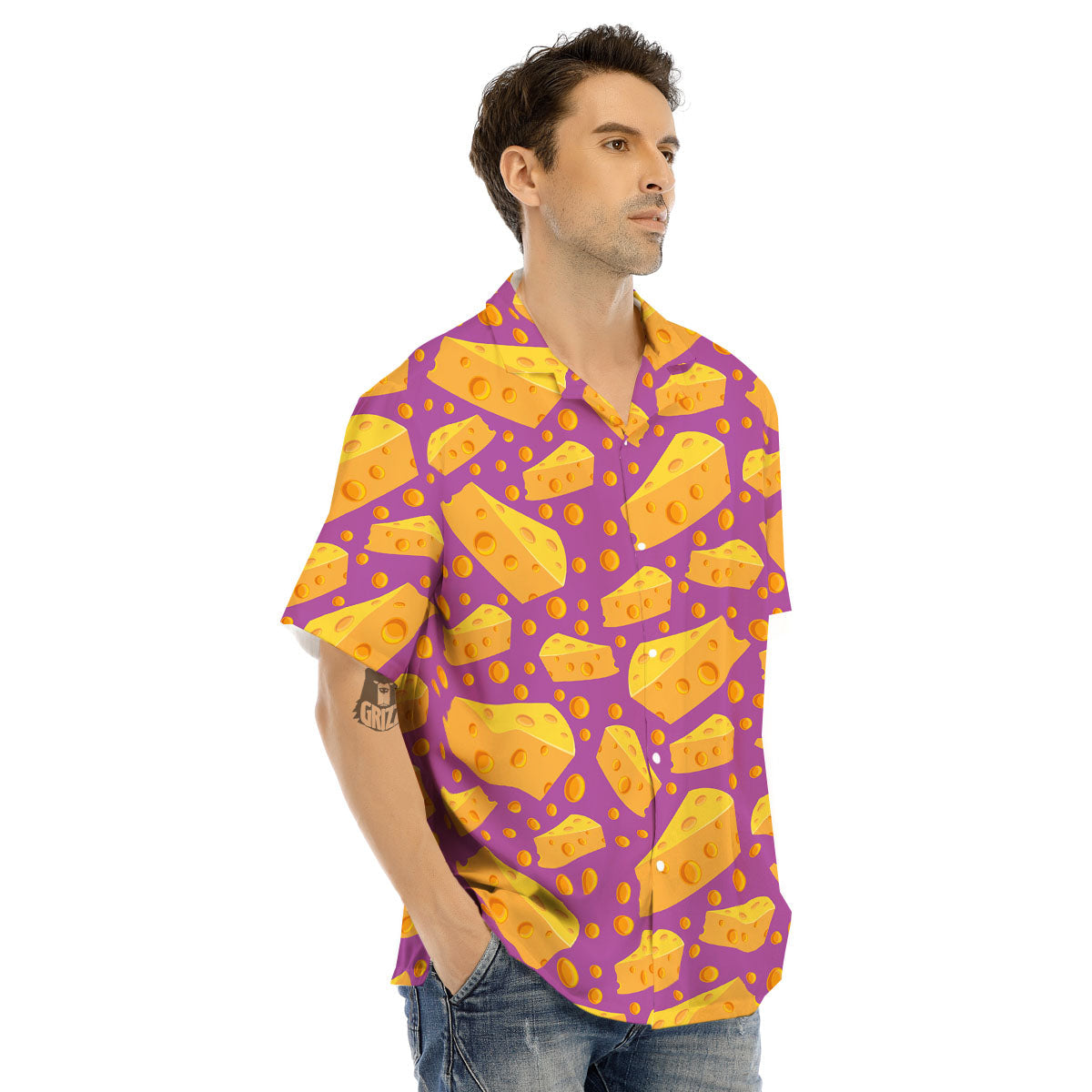 Cheese Holes And Purple Print Pattern Men's Hawaiian Shirt-grizzshop