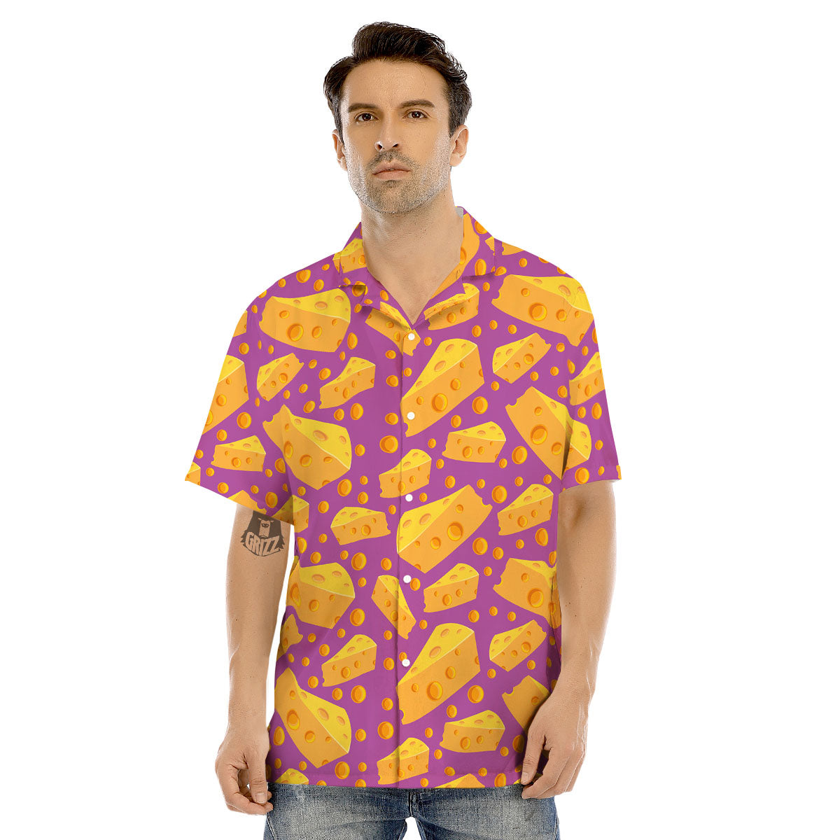 Cheese Holes And Purple Print Pattern Men's Hawaiian Shirt-grizzshop