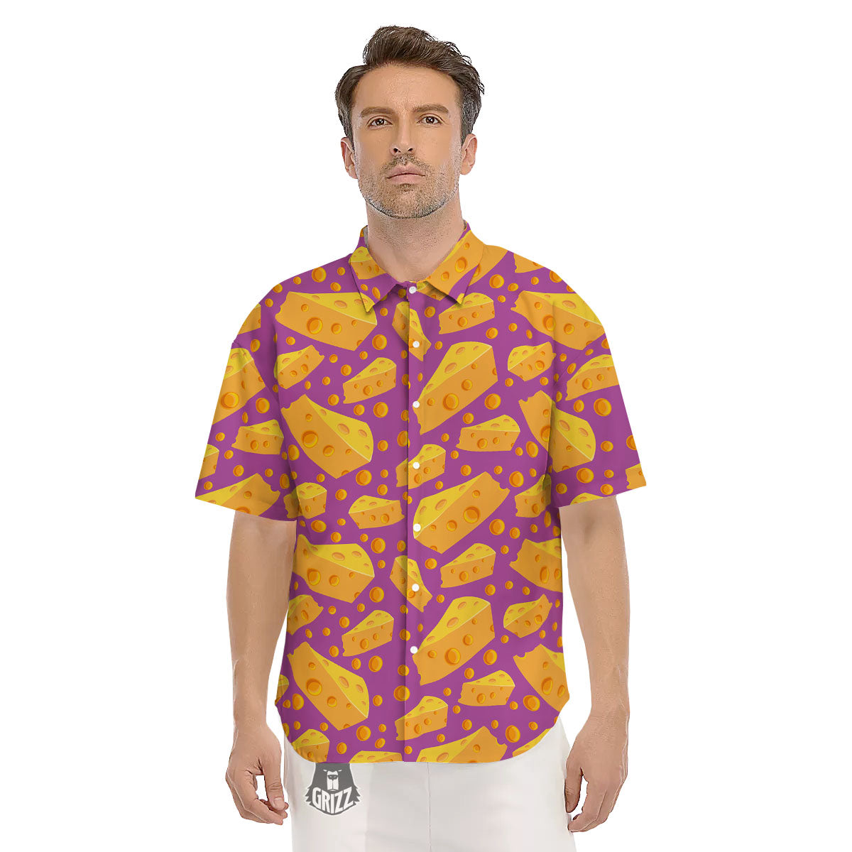 Cheese Holes And Purple Print Pattern Men's Short Sleeve Shirts-grizzshop