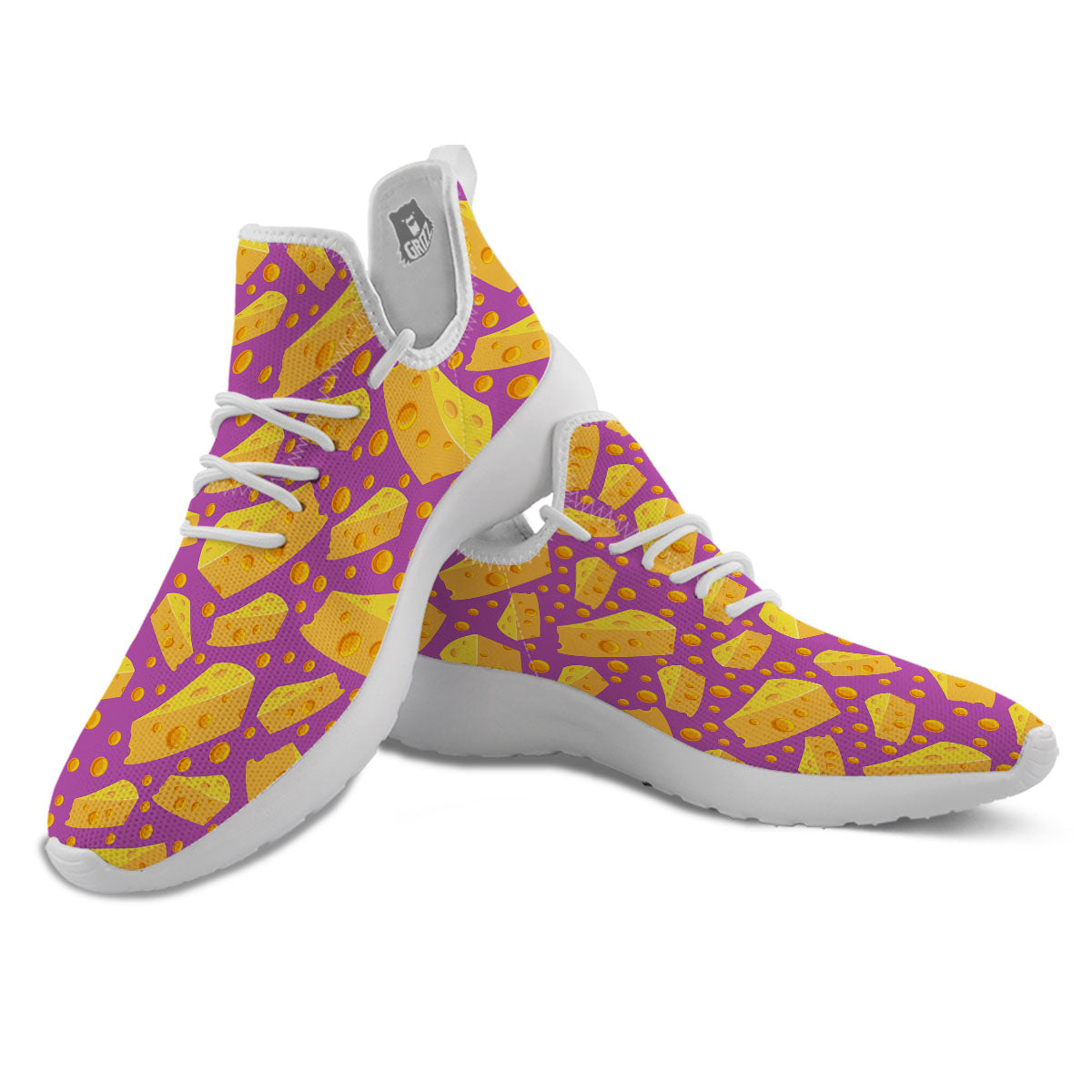 Cheese Holes And Purple Print Pattern White Athletic Shoes-grizzshop