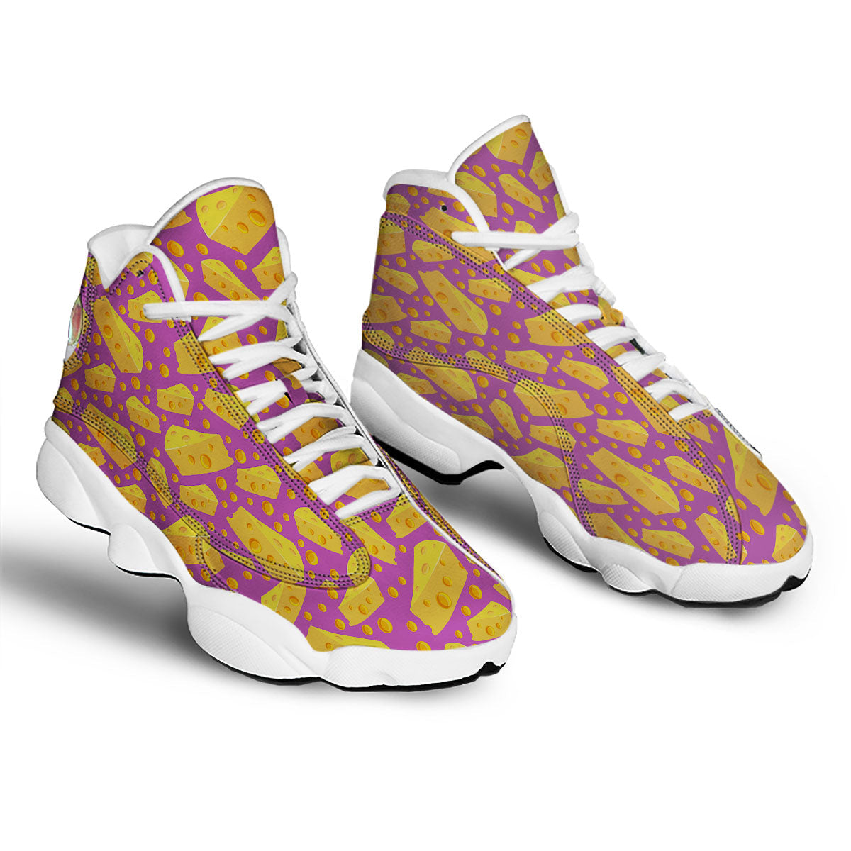 Cheese Holes And Purple Print Pattern White Basketball Shoes-grizzshop