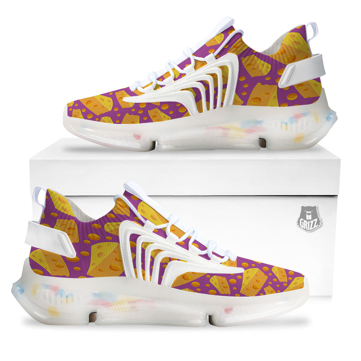 Cheese Holes And Purple Print Pattern White Gym Shoes-grizzshop