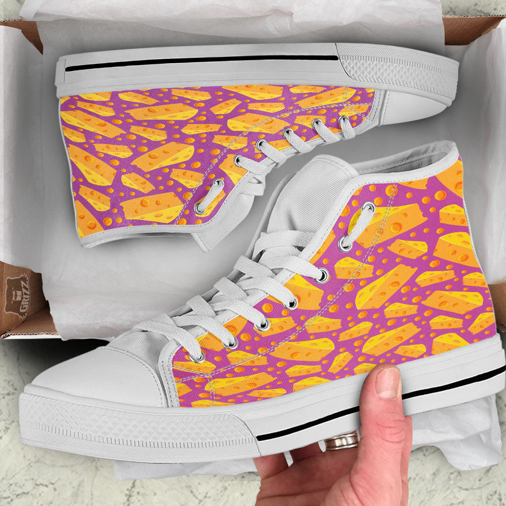 Cheese Holes And Purple Print Pattern White High Top Shoes-grizzshop